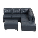 94.88" L-Shaped Corner Sofa Pu Leather Sectional Sofa Couch with Movable Storage Ottomans for Living Room, Blue
