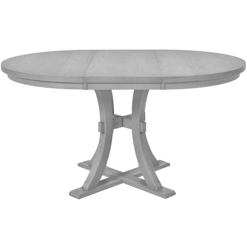 5-Piece Rustic Round Pedestal Extendable Dining Table Set with 15.7" Removable Leaf and Simple Dining Chirs for Small Places, Gray