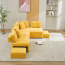 91.73" L-shaped Sofa Sectional Sofa Couch with 2 Stools and 2 Lumbar Pillows for Living Room, Yellow