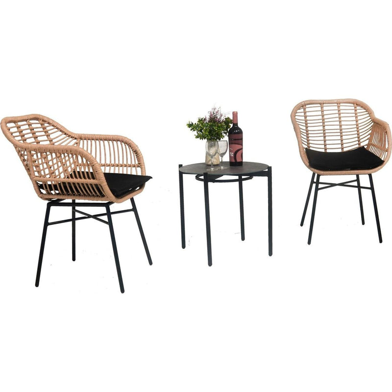 3 Pieces Of Luxury Outdoor Wicker Furniture - Patio Bistro Style Table And Chair Combination,Weather-resistant PE Wicker Weave, Stainless Steel Fame, Suitable For Garden, Terrace,Backyard Casua