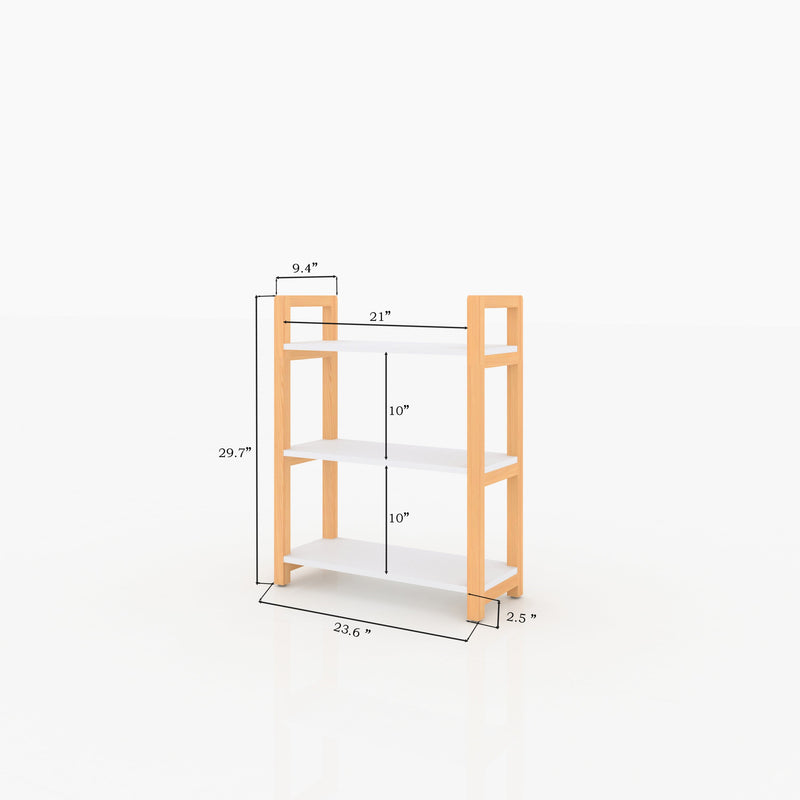 3-tiers Storage Bookcase with Solid Wood Frame, White