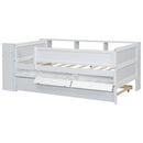 Twin Daybed With Drawers, Trundle, Headboard Storage, Study Desk, And USB Charging Station - White by HouseOfZazla