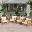 Outdoor Acacia Wood Club Wooden Armchair with Cushions (Set of 2)