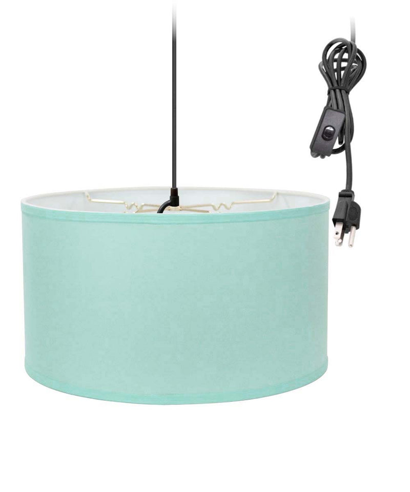 18"W 1 Light Swag Plug-In Pendant  Island Paridise Blue Shade Black Cord