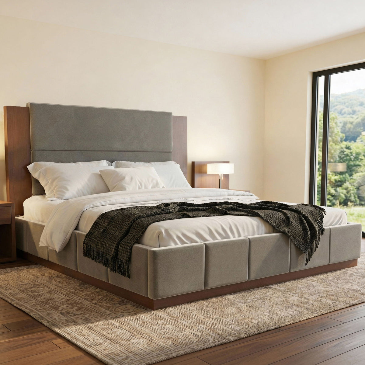 Modern Upholstered Platform Bed With Extended Headboard, photo 8 of 23