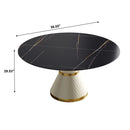 59.05" Modern Artificial Stone Round Carbon Steel Base Dining Table, Can Accommodate 6 People - Black / White by Unique Piece Furniture