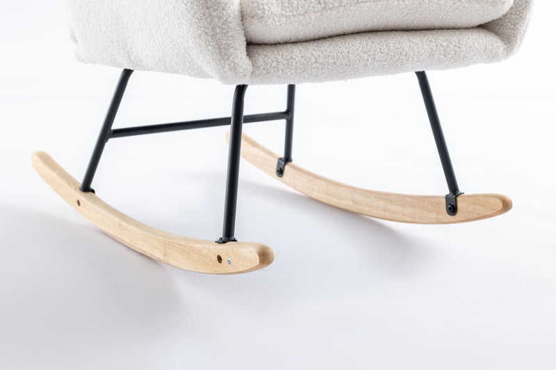 35.5 inch Rocking Chair with Pocket, Soft Teddy Fabric Rocking Chair for Nursery, Comfy Wingback Glider Rocker with Safe Solid Wood Base for Living Room Bedroom Balcony (white)