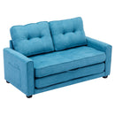 59.4" Loveseat Sofa with Pull-Out Bed Modern Upholstered Couch with Side Pocket for Living Room Office, Blue