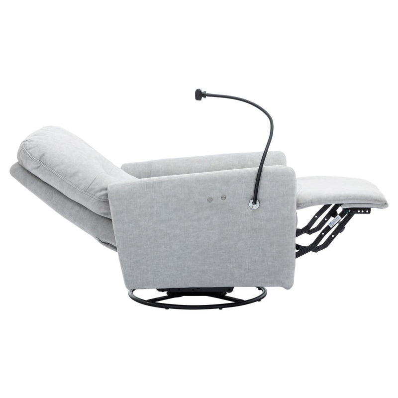 270 Degree Swivel Electric Recliner Home Theater Seating Single Reclining Sofa Rocking Motion Recliner with a Phone Holder for Living Room, Grey