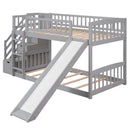 Twin Over Twin Bunk Stairway Bed With 2 Drawers And Slide - Gray by HouseOfZazla