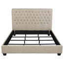 Upholstered California King Bed With Tufted Headboard And Birch Legs - Oatmeal