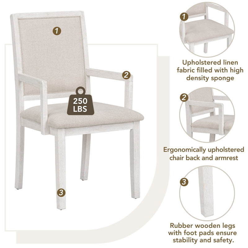 5-Piece Dining Table Set, Two-Size Round To Oval Extendable Butterfly Leaf Wood Dining Table and 4 Upholstered Dining Chairs with Armrests (Brown+White)