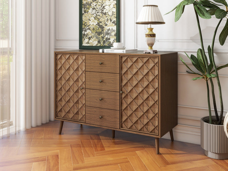 2 door 4 drawer cabinet, Suitable for Bedroom, Living Room, Study