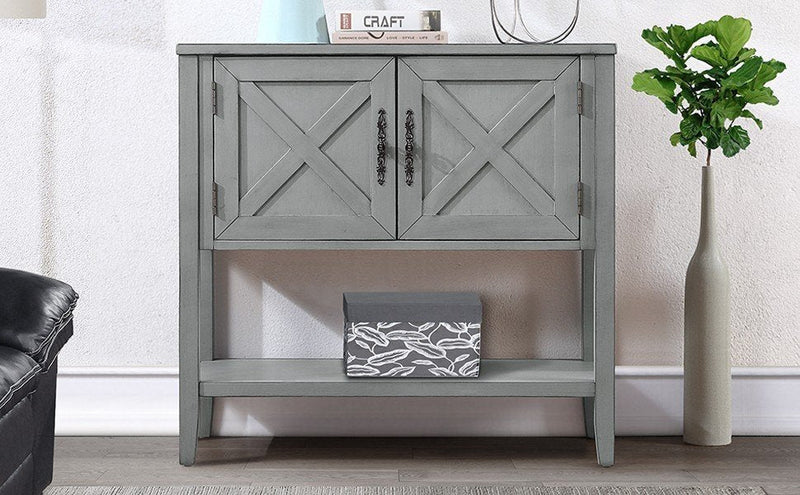 35" Farmhouse Wood Buffet Sideboard Console Table with Bottom Shelf and 2-Door Cabinet, for Living Room, Entryway, Kitchen Dining Room Furniture (Antique Gray)