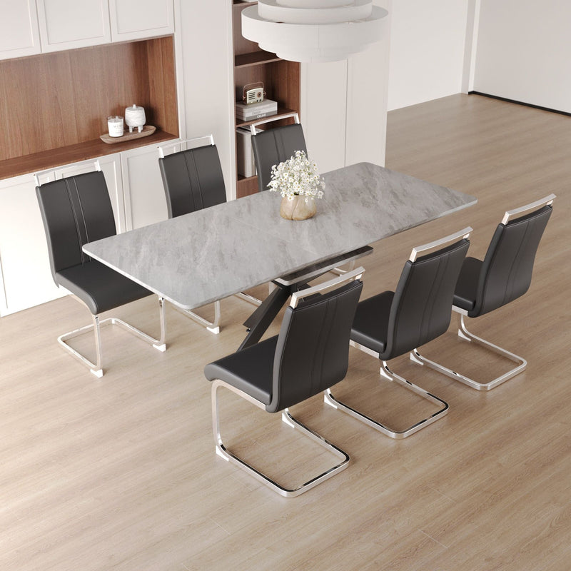 Modern Extendable Dining Table Set For 6 - 8 - Black / Gray, photo 3 of 13
