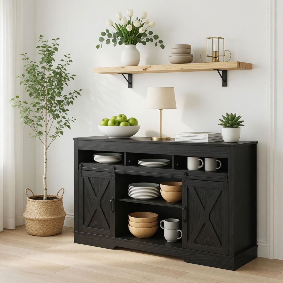 Farmhouse TV Stand With Sliding Barn Doors & Adjustable Storage, photo 8 of 40