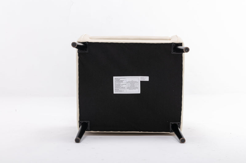 Accent chair, KD solid wood legs with black painting. Fabric cover the seat. With a cushion.