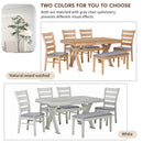 6-Piece Retro 59"L Rectangular Dining Table Set, Table with Unique Legs and 4 Upholstered Chairs & 1 Bench for Dining Room and Kitchen (Natural Wood Wash)