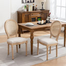 French Style Solid Wood Frame Antique Painting Fabric Rattan Back Dining Chair (Set of 2)