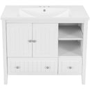 36" Bathroom Vanity with Ceramic Basin, Bathroom Storage Cabinet with Two Doors and Drawers, Solid Frame, Metal Handles, White