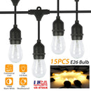 48FT Outdoor String Light Waterproof Patio String Lights Bulbs Commercial Yard Lights Garden Ambience