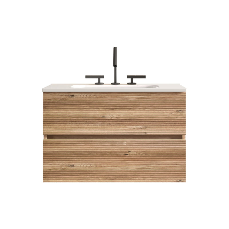 Gloria 30" Wall Mounted Rough Oak Bathroom Vanity, photo 8 of 10