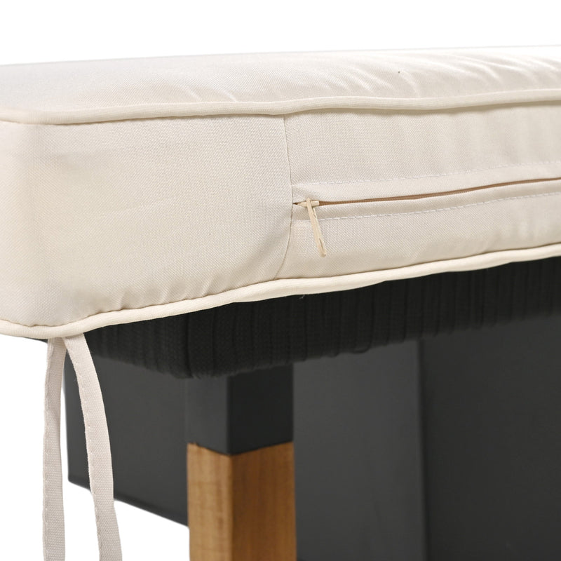 6-Piece Rope Patio Furniture Set, Outdoor Furniture with Acacia Wood Cool Bar Table with Ice Bucket, Deep Seat Patio Conversation Set with Two Stools for Backyard Porch Balcony (Black & Beige)