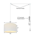 16"W 2 Light Swag Plug-In Pendant  White Linen Drum with Diffuser White Cord