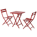 3 Piece Patio Bistro Set of Foldable Square Table and Chairs, Red