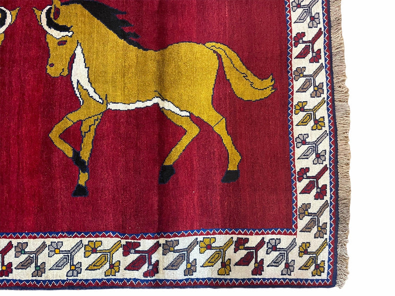 4 X 7 Handmade Hand-Knotted Quality Wool Rug Horses Zagros Red Mustard Gold New