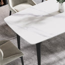 70.87" Modern Artificial Stone Curved Black Metal Leg Dining Table, Can Accommodate 6-8 People - White / Black by HouseOfZazla