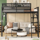 Full Size Loft Bed with Ladder and Storage Shelves by HouseOfZazla