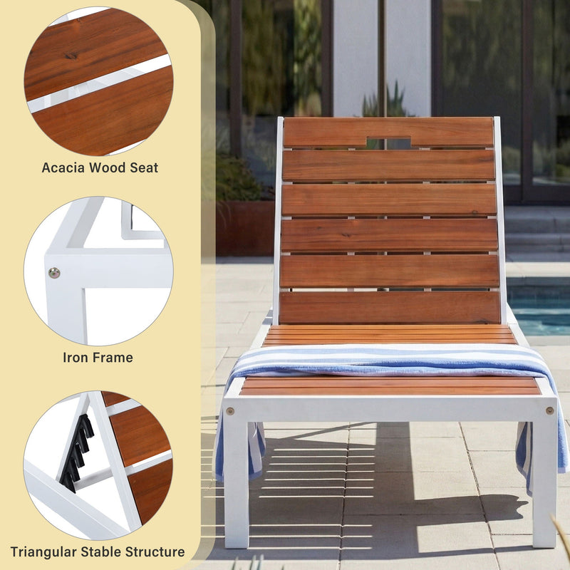 Outdoor Chaise Pool Lounge Chairs With Adjustable Backrest - Brown / White, photo 4 of 17