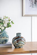 9.4x9.4x11" Blue and Brown Reactive Glazed Accent Vase by HouseOfZazla