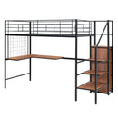 Loft Bed With Desk And Grid, Stylish Frame With Lateral Storage Ladder And Wardrobe by Unique Piece Furniture