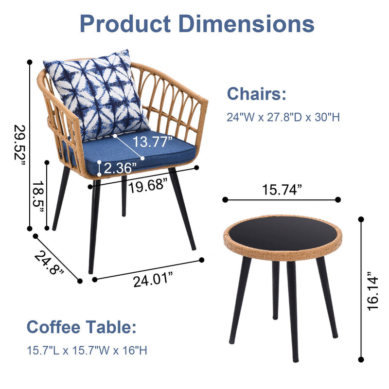 Walker Edison | 3 Piece Patio Bistro Chair Chat Set