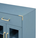 6-drawer and 2-Cabinet Retro Sideboard with Extra Large Storage Space, with Gold Handles and Solid Wood Legs, for Kitchen and Living Room (Antique Blue)