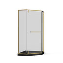 Goodyo - Neo-Angle Frameless Shower Door Corner Enclosure With Acrylic Shower Base Combo, Pivot Shower Door by HouseOfZazla