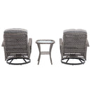 3 Pieces Outdoor Swivel Rocker Patio Chairs, 360 Degree Rocking Patio Conversation Set with Thickened Cushions and Glass Coffee Table for Backyard, Grey