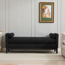 Elegant Upholstered Bench, Daybed, Ottoman With Wood Legs & 2 Bolster Pillows - Black Boucle by HouseOfZazla