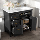 36" Bathroom Vanity with Sink, Ceramic Sink, One Tip-out Drawer, 3 Side Drawers, Adjustable Shelf