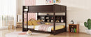 Queen Over Queen Bunk Bed with Built-in Storage Cabinets,Charging Station,Ladder,Safety Guardrails,Solid Pine Wood Bunk Bed,Brwon
