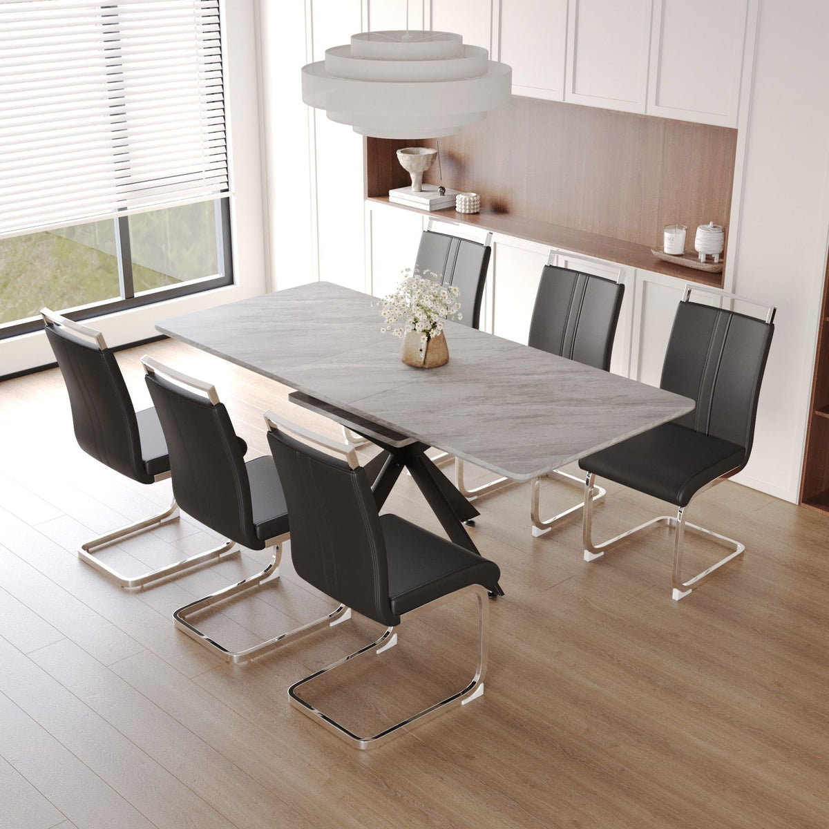 Modern Extendable Dining Table Set For 6 - 8 - Black / Gray, photo 4 of 13