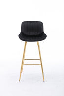 26 Inch Set of 2 Bar Stools, with Chrome Footrest Velvet Fabric Counter Stool Golden Leg Simple Bar Stool, BLACK