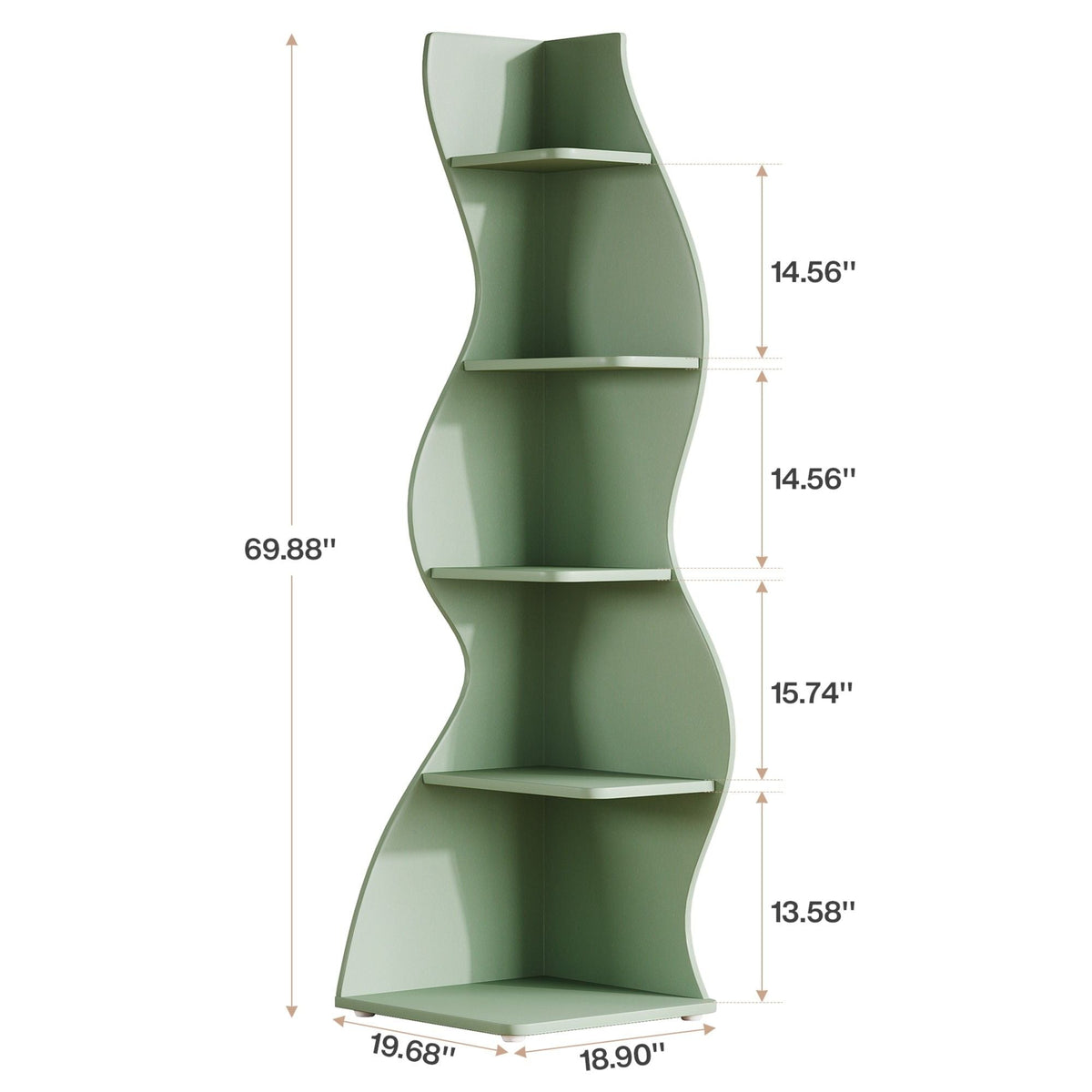 5 Tier Wavy Corner Bookshelf And Plant Stand For Living Room, photo 8 of 24