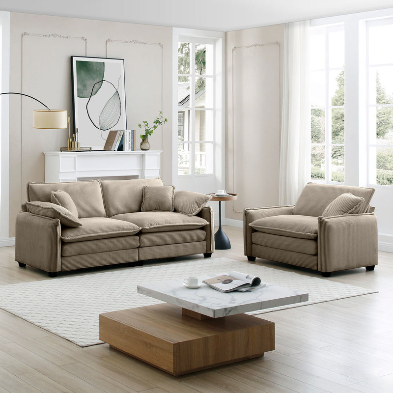 Walker Edison - Modern Living Room Sofa Two Pieces Set, Suitable for Living room and Small Apartment , 2 Pieces Sofa Set Consists of a Single Seat Sofa and a 2-Seater Sofas,Tan Corduroy