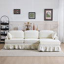 L-Shaped Sectional Sofa With Removable Ruffled Skirt, Flared Arms, Ottoman - White by HouseOfZazla