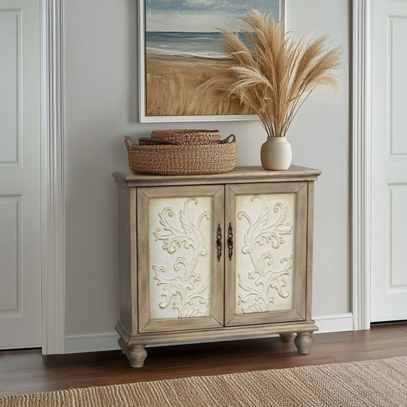 Driscoll - 2 Door Cabinet With Floral Design - Reclaimed Natural, photo 5 of 15