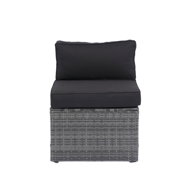 5 Pieces PE Rattan sectional Outdoor Furniture Cushioned U Sofa set with 2 Pillow Grey wicker + Black Cushion