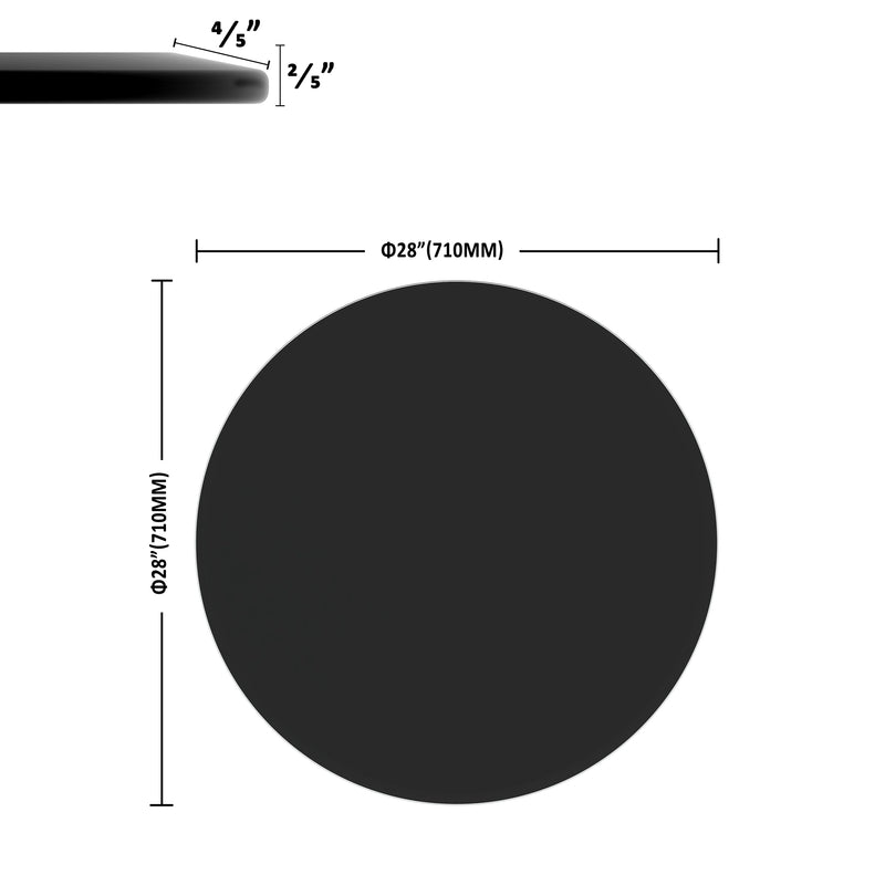 28" Inch Round Tempered Glass Table Top Black Glass 2/5 Inch Thick Beveled Polished Edge